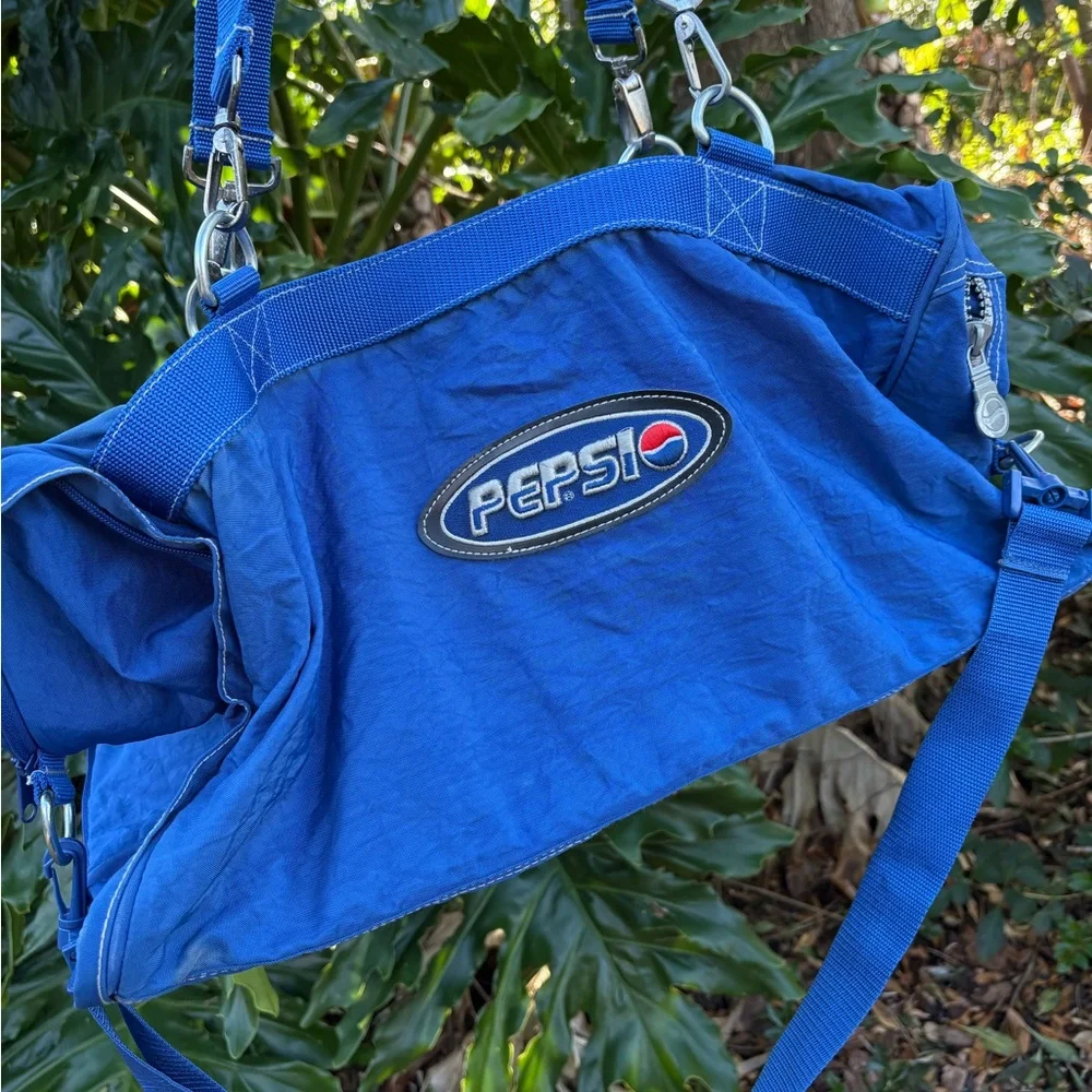 Vintage Pepsi Royal Blue Duffel Bag Travel Zip Snap Logo Rare 90s Dual Handle